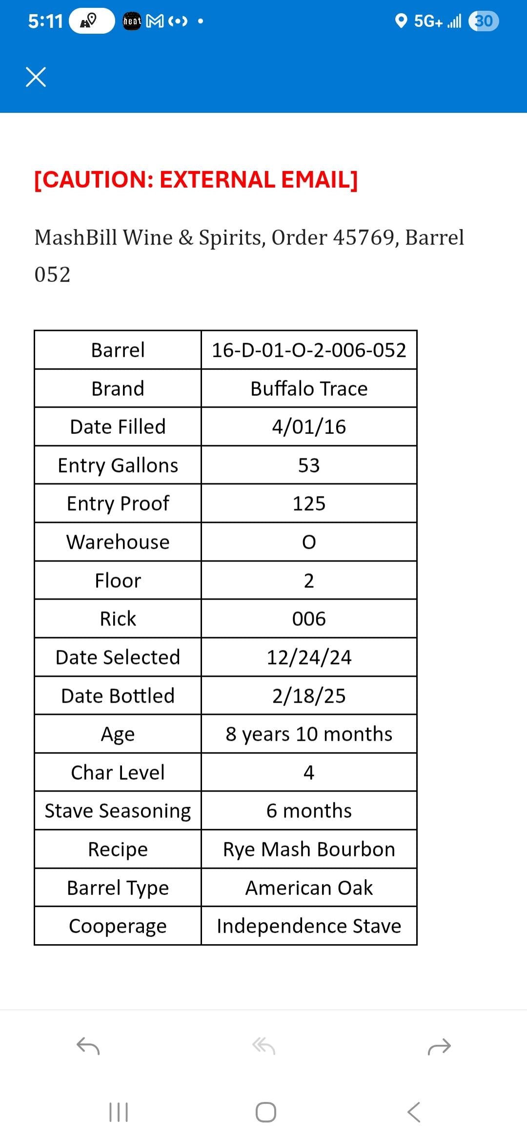 Buffalo Trace Single Barrel 8yr 10mo Private Release